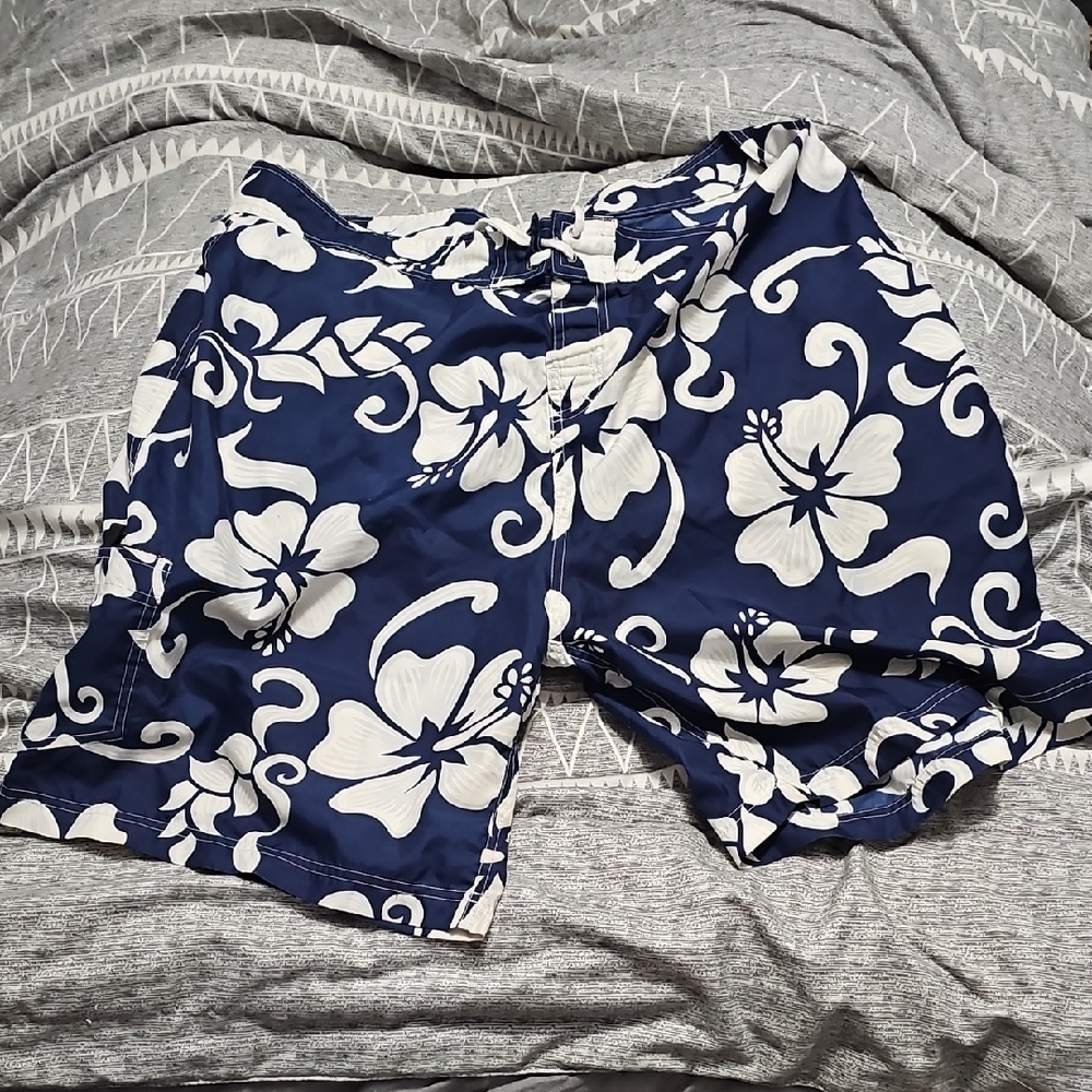 Bullhead Blue and White Hybrid Shorts with Floral Design